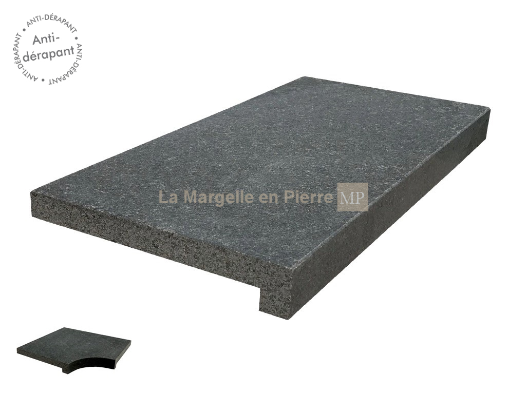 Margelle de piscine PIERRE NOIRE Granit antidrapant avec talon 60x30x3-5 cm